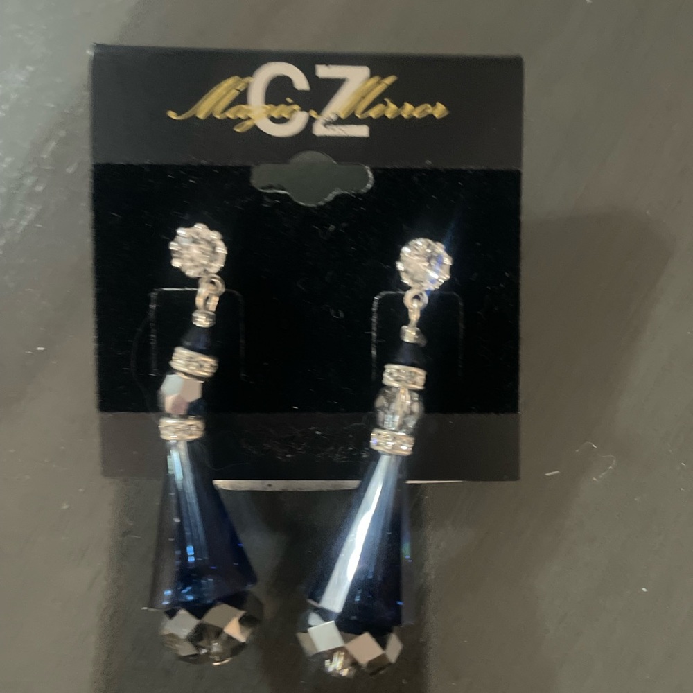 Blue and Silver Drop Earrings Swarovski crystals